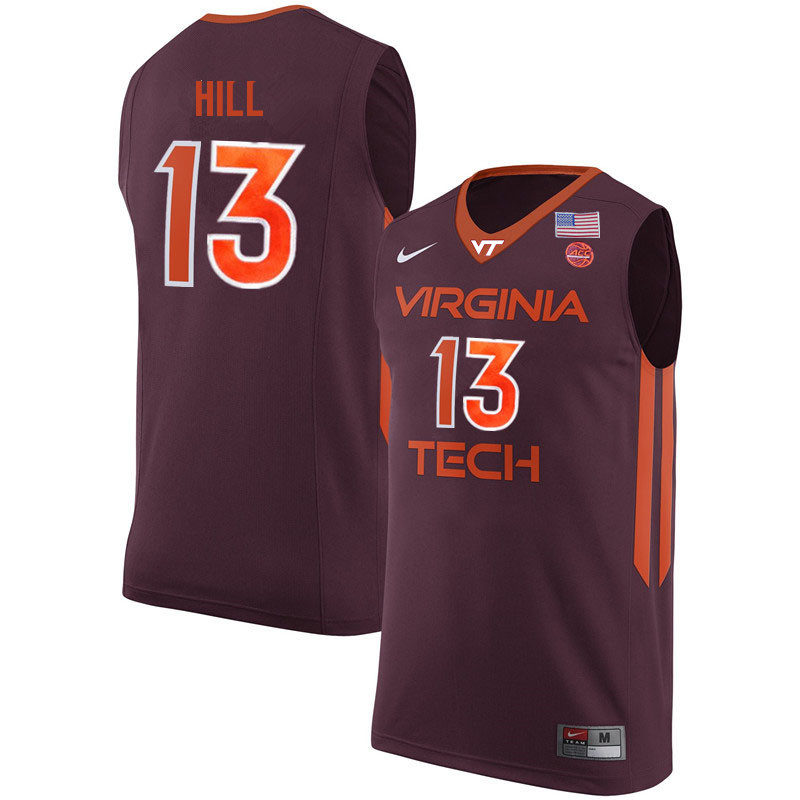Men #13 Ahmed Hill Virginia Tech Hokies College Basketball Jerseys Sale-Maroon